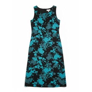 D.J. Summers Teal Floral Sleeveless Midi Sheath Dress, Black, Women's‎ Size 10